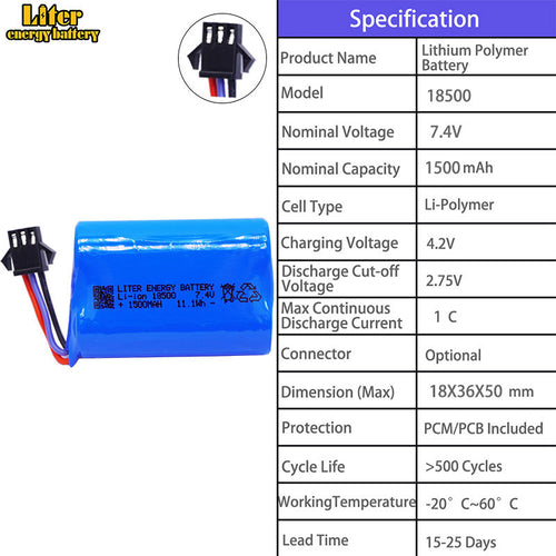 7.4V 1500mAh Li-ion Battery Pack for MN82